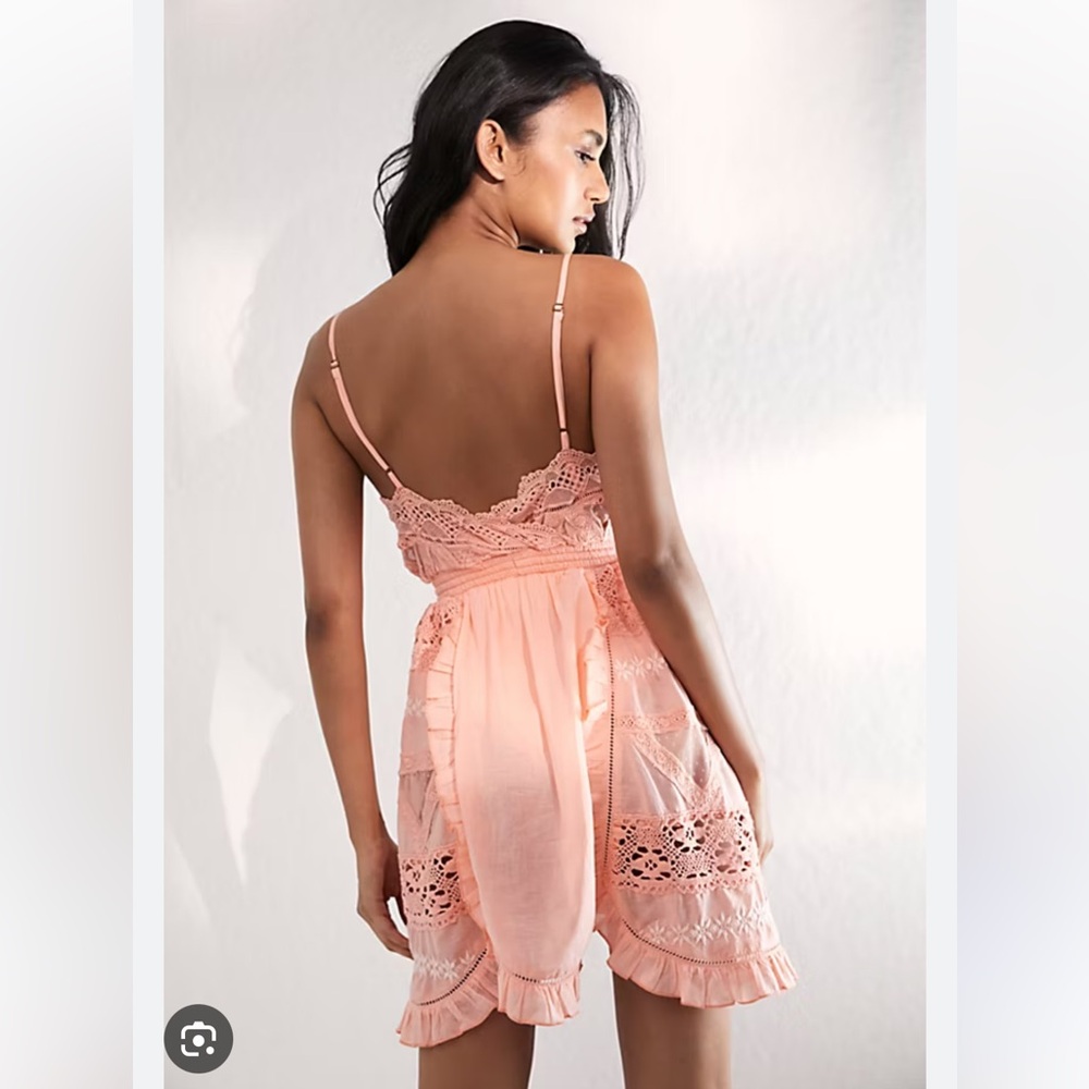 Free People Miley Bodysuit Crochet Eyelets Embroidered Pieced Mini Dress - Picture 2 of 2